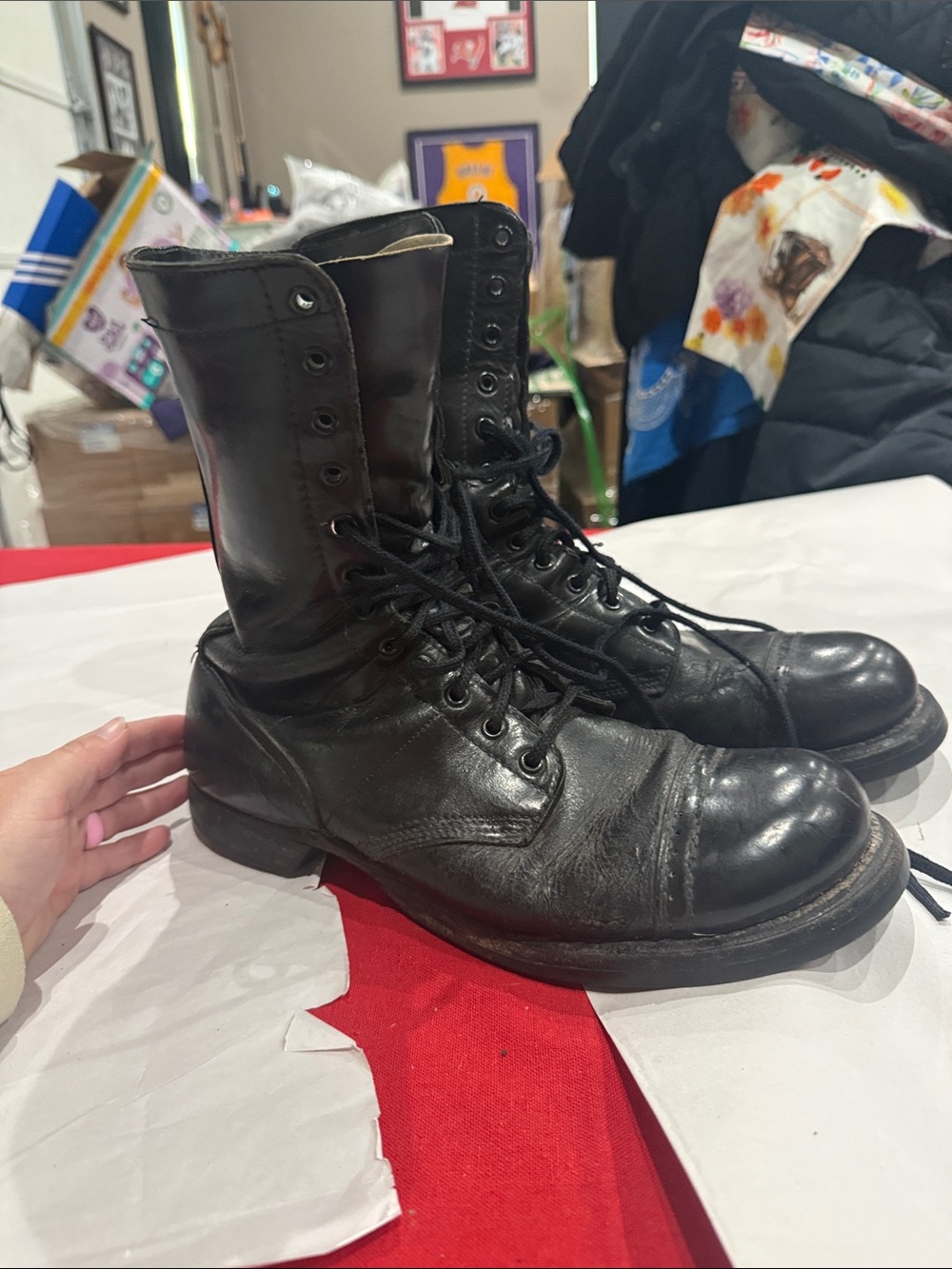 Men's Black Leather Lace-Up Military Style Boots